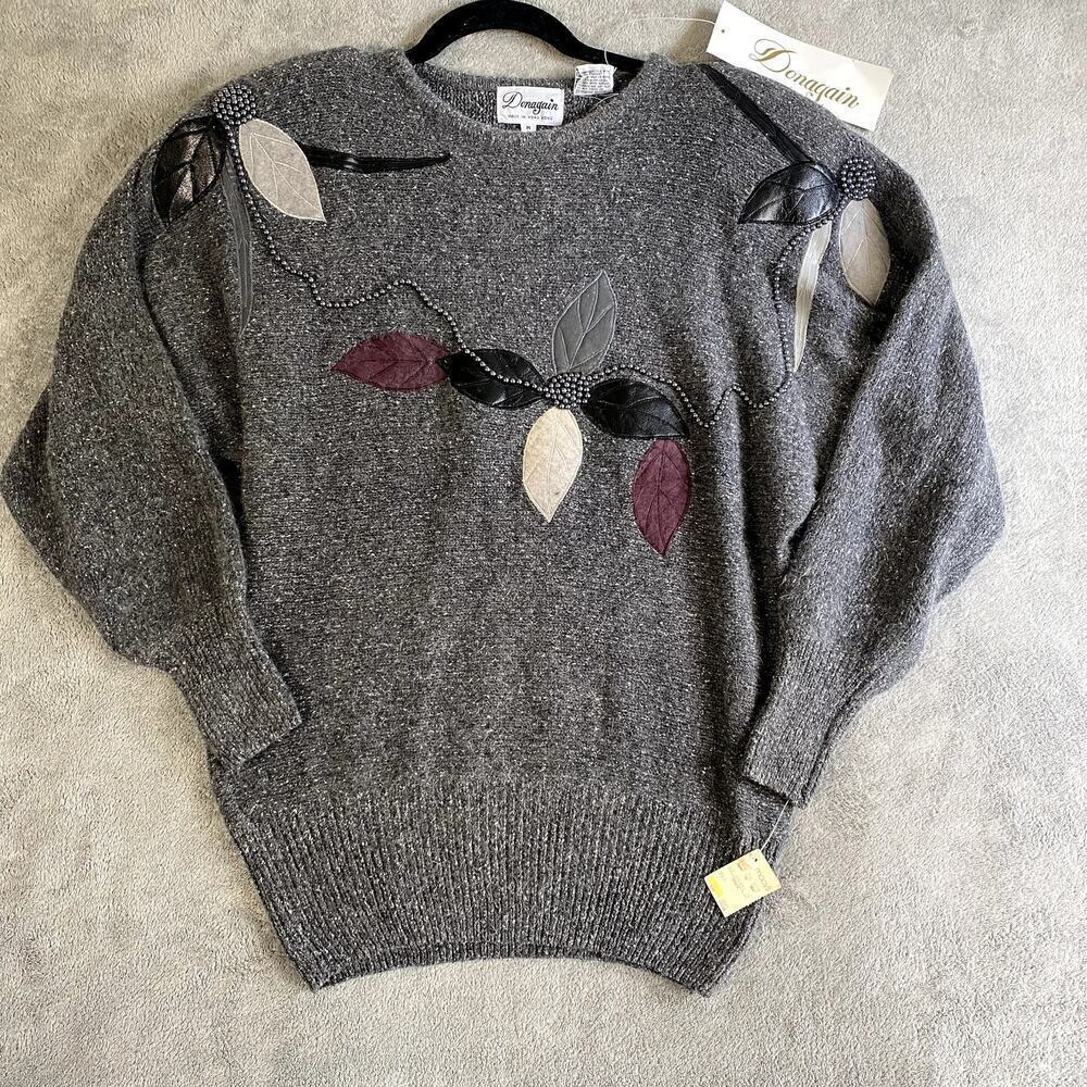 VTG Donagain Lambswool Rabbit Hair Silk Sweater Beaded Size M NWT‎